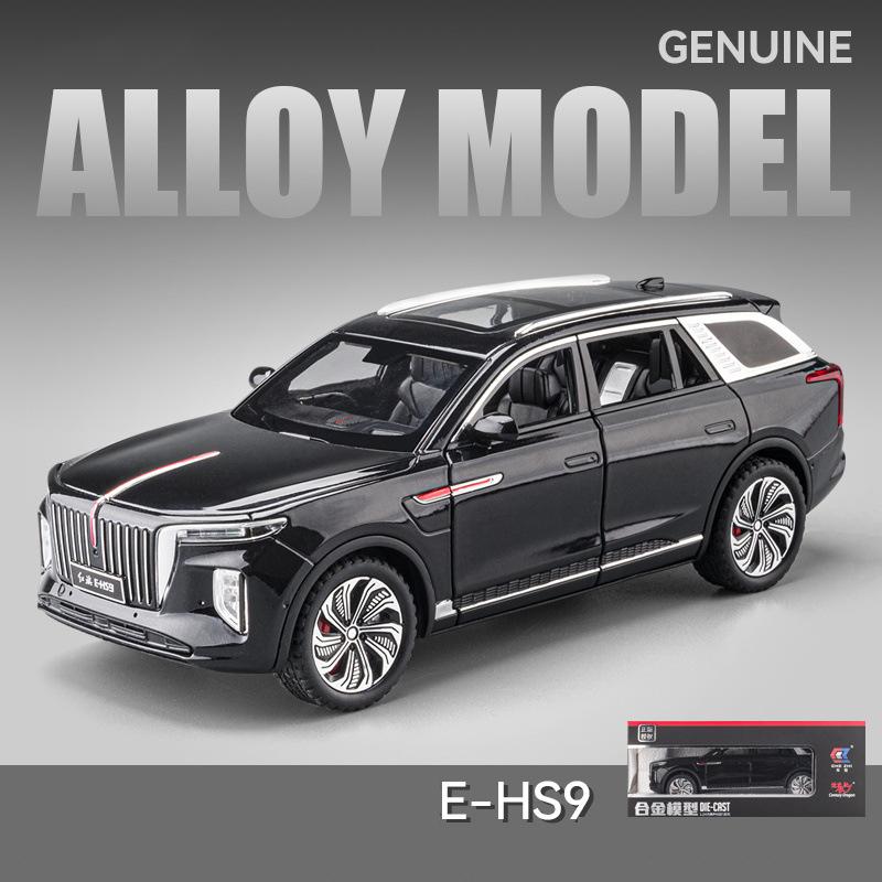 1/24 skala HongQi E-HS9 SUV Legering New Energy Car Model, Diecast Metal Lekekjøretøy Bilmodell Simulering Lyd og lys Barnegaver