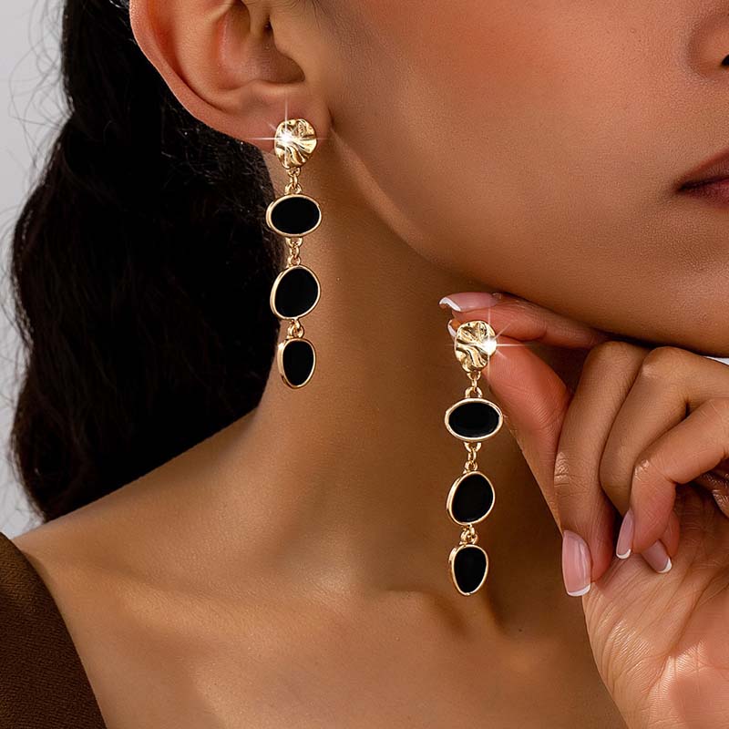 Vintage Colorful Drip Oil Contrasting Round Drop Earrings For Women Exaggerated Metal Long Irregular Geometric Earrings Jewelry