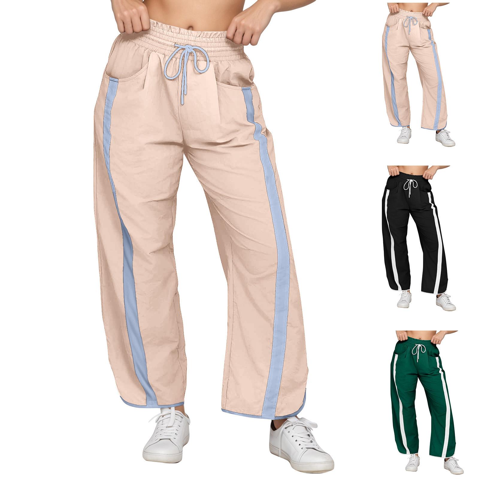 

Women s Baggy Wide Leg Pants Casual Drawstring Elastic Waisted Contrast Color Workout Track Pants L армія зелений колір