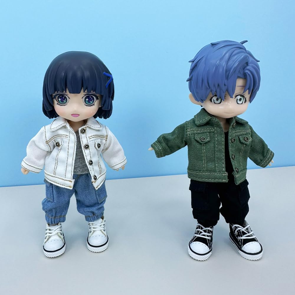 Niannyyhouse BJD Doll Clothes Denim Suit for OB11 Size Obitsu Doll 11cm Body 1/12 Jacket, Pants, Vest, Shoes, (Pink)