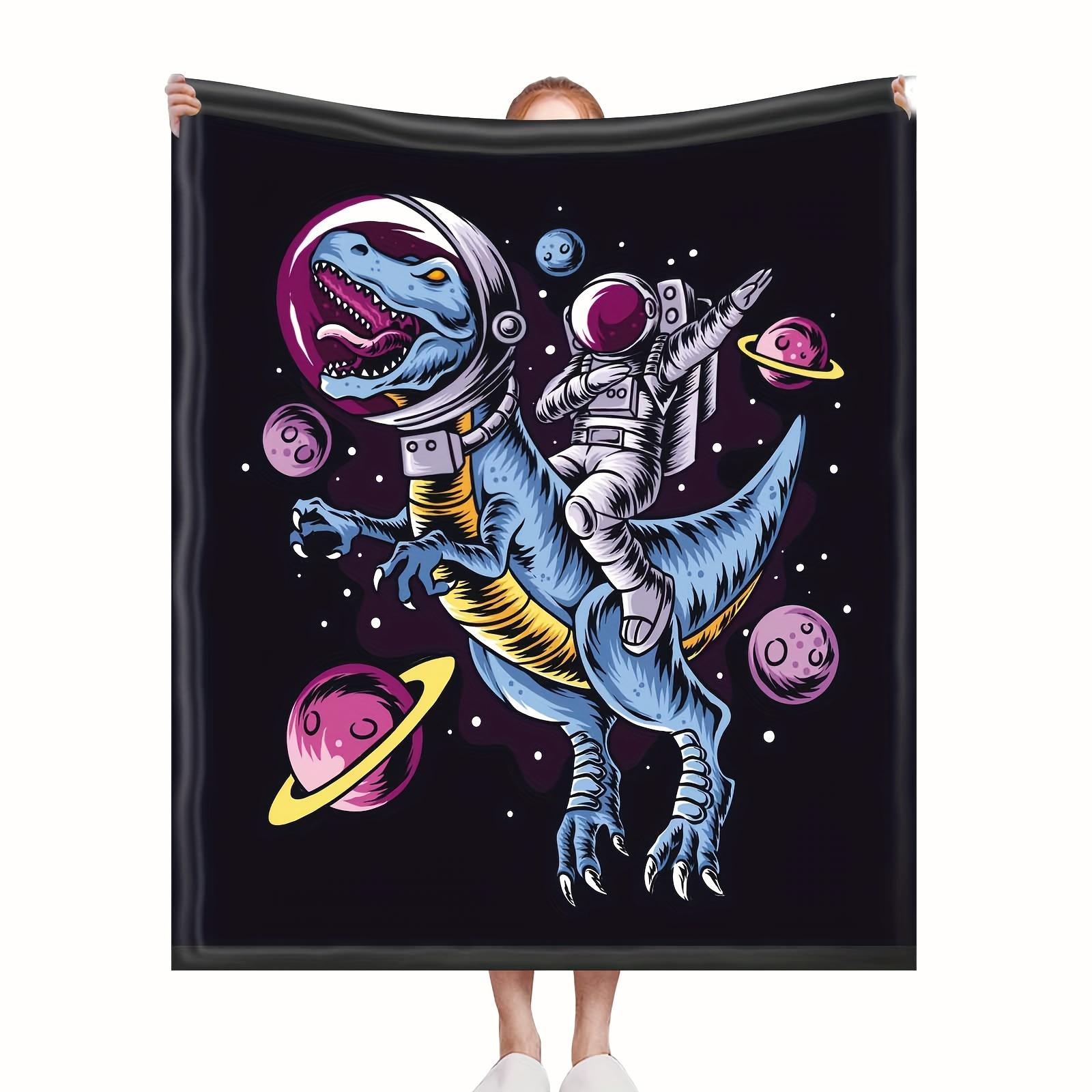 

Astronaut Dinosaur Ride Blanket - Soft Throw with Space Planets, Perfect for Bedroom, Unique Gift for Sci-Fi Fans 75x90cm