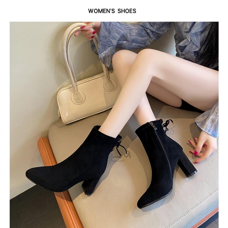 Square Toe Heeled Booties Fall/Winter 2025 Block Heel Side Zip Naked Boots In Scrub Cowhide