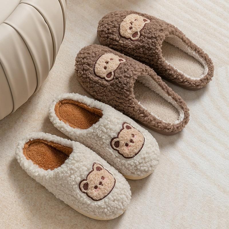 Fashion Crestar Fuzzy House Slippers For Women Indoor Keep Warm Non-slip Short Plush Cotton Shoes Winter Couple Bedroom Furry Slippers