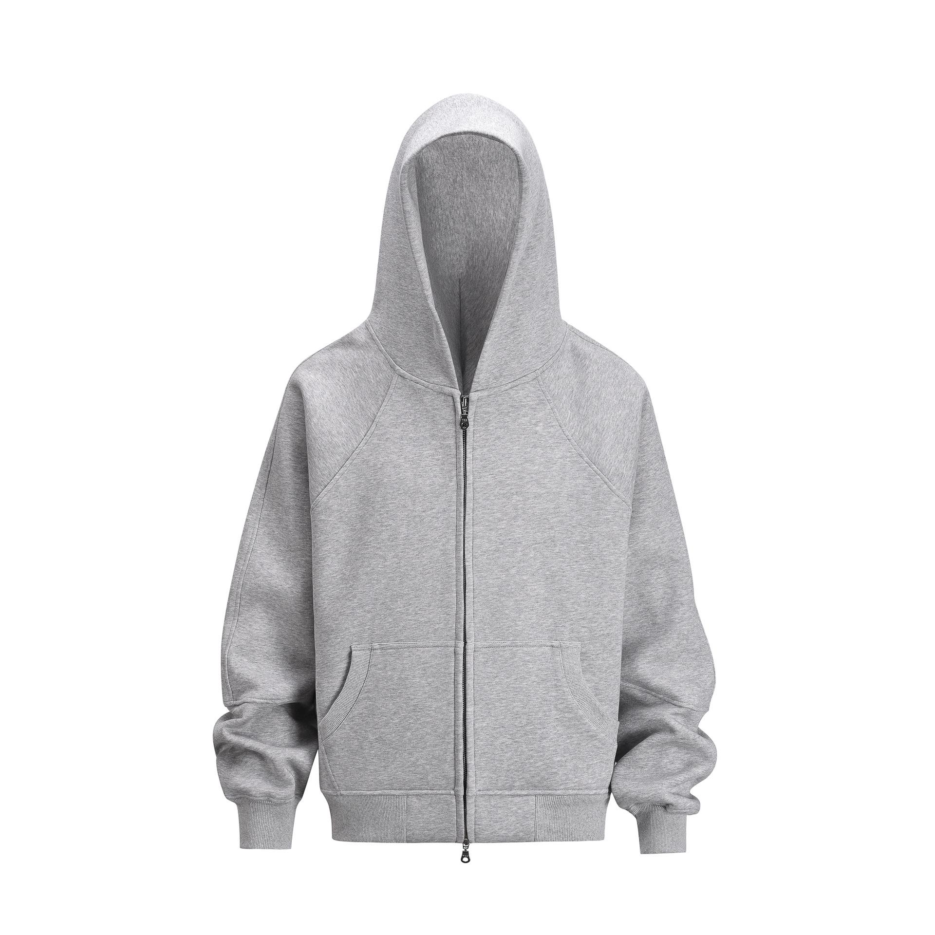 500g Heavyweight Cotton Blend Ninja Hoodie with Zipper & Ribbed Cuffs Large