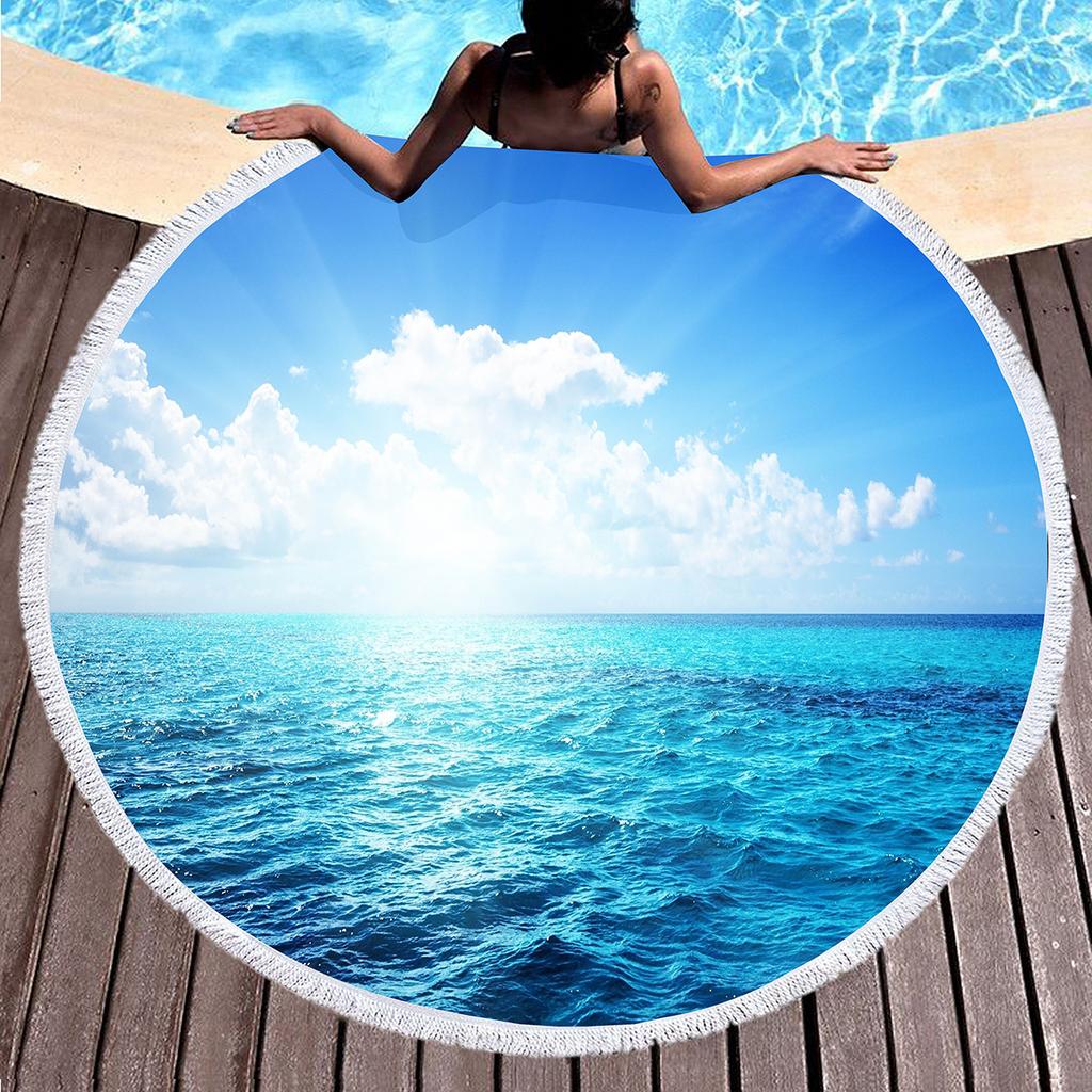 Natural Scenery Sea Rock Round Beach Towel, Ocean Theme Beach Blanket,Soft Absorbent Quick Dry Pool Towel Portable Picnic Mat