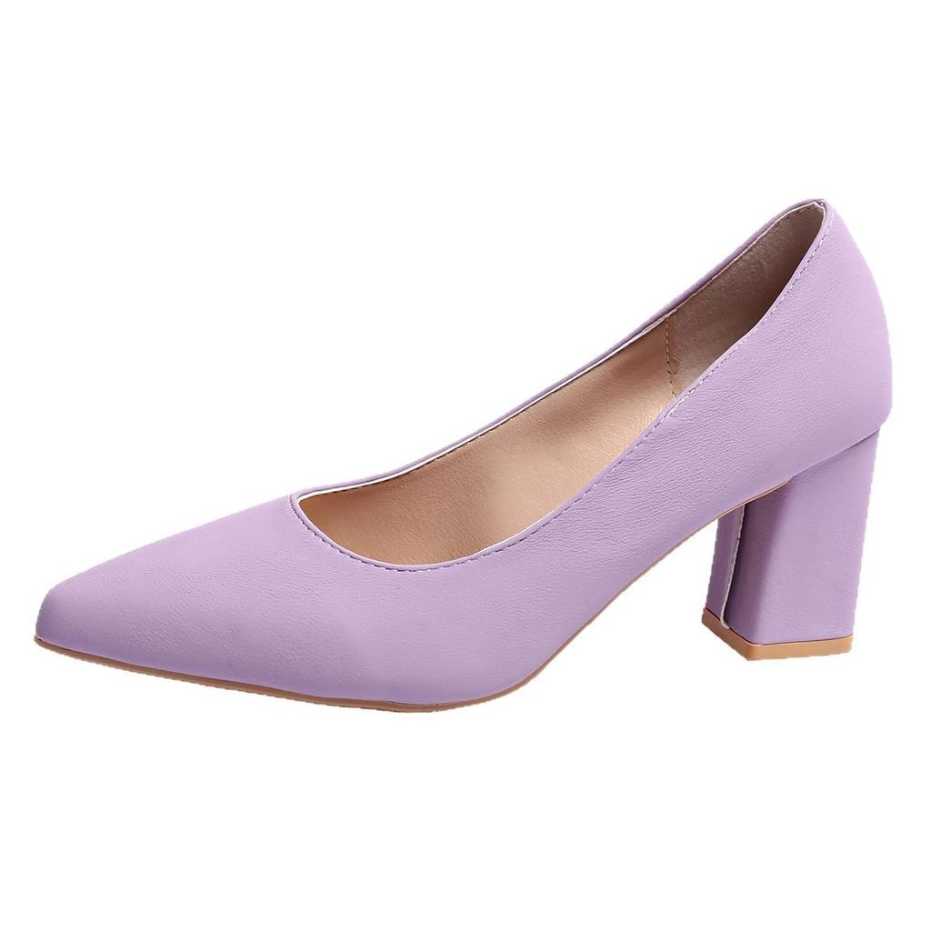Pointed Toe Chunky Heel Professional Women's Slip-On High Heels Large Size Cross-Border Shoes Comfortable Polyurethane