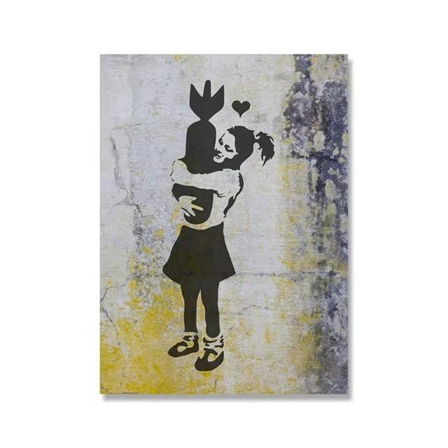 Graffiti Artwork Canvas Painting Prints Wall Art Pictures Girl with Red Balloon Black White Posters Nordic Home Decor