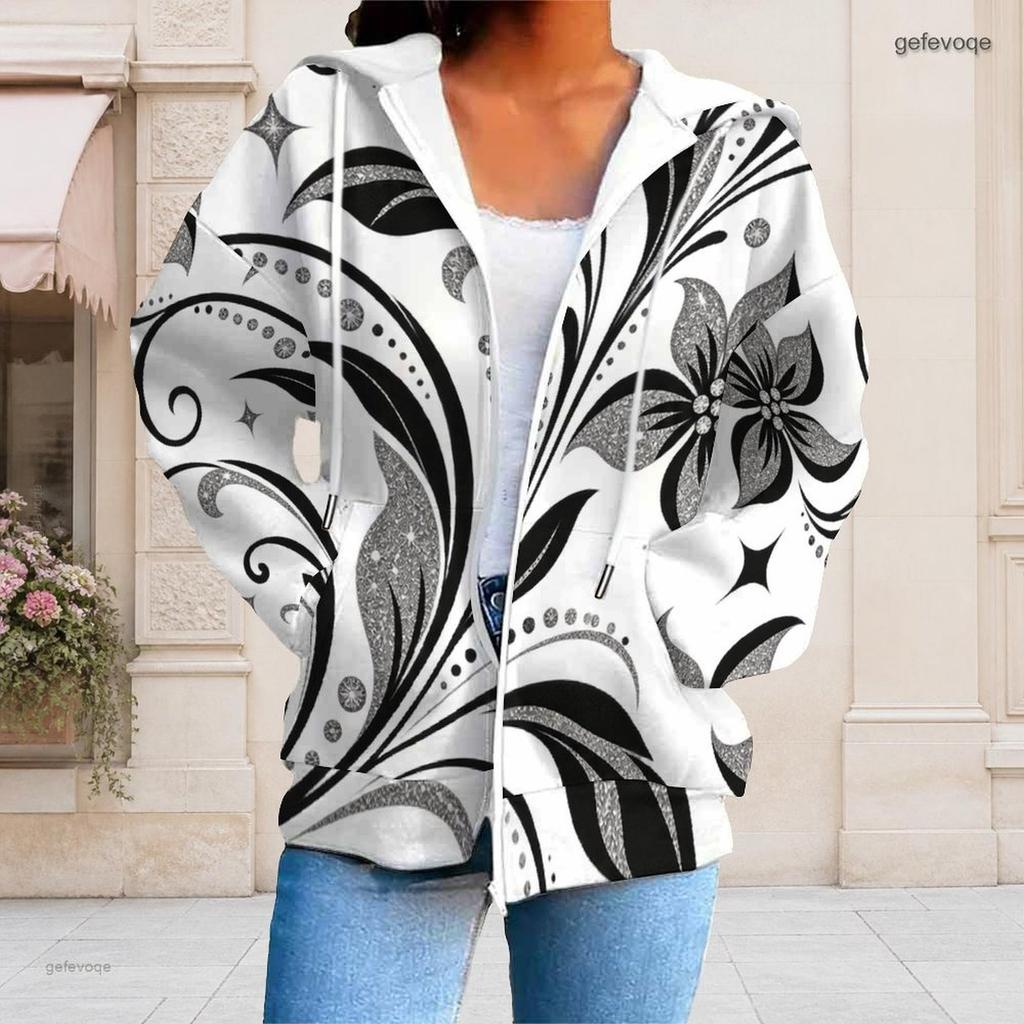Women Plus Size Zip Up Hoodie Long Sleeve Drawstring Hood With Pockets Colorful Splash Print