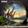 D Flat Vintage Rodzina Żyraf Metalowy Znak Rustykalny Afrykańskie Safari Zwierzę Sztuka Ścienna Retro Dzikie Życie Malowniczy Blaszany Znak Gwieździste Niebo L