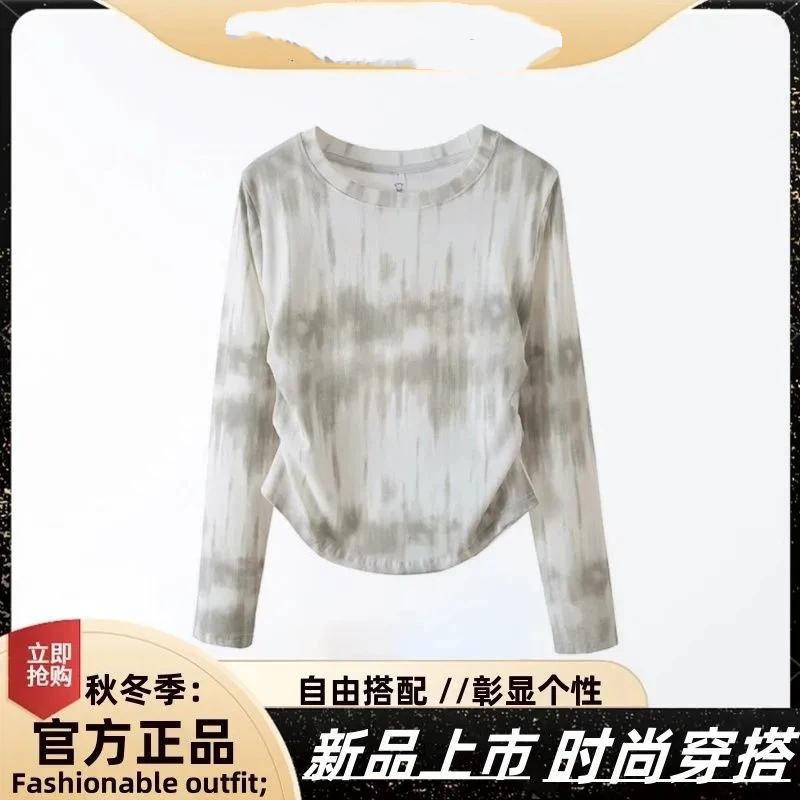 

Женский топ большого размера с tie-dye, длинным рукавом, изогнутым подолом, драпировкой, облегающий, базовый слой для всех сезонов S белый