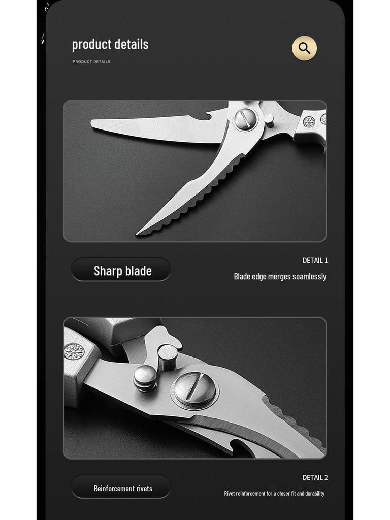 Stainless Steel Multifunctional Kitchen Scissors for Meat, Fish, and Bone Cutting