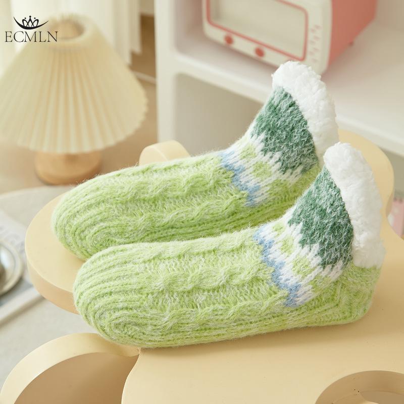 Women Slipper Socks Knitted Warm and Fluffy Fleece Lined Non Slip Socks Winter Socks Home Sleeping Socks for Bed Socks