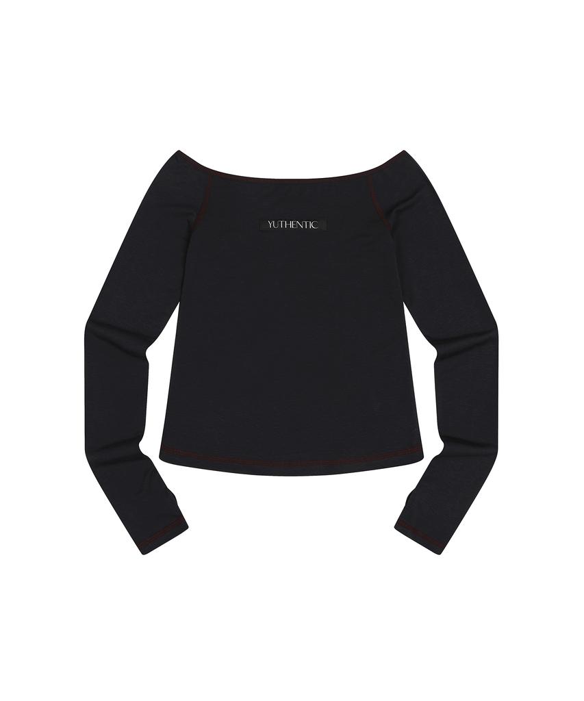 Yusentig Stitch Off-Shoulder T-Shirt Charcoal Gray Aw5Xe2329E