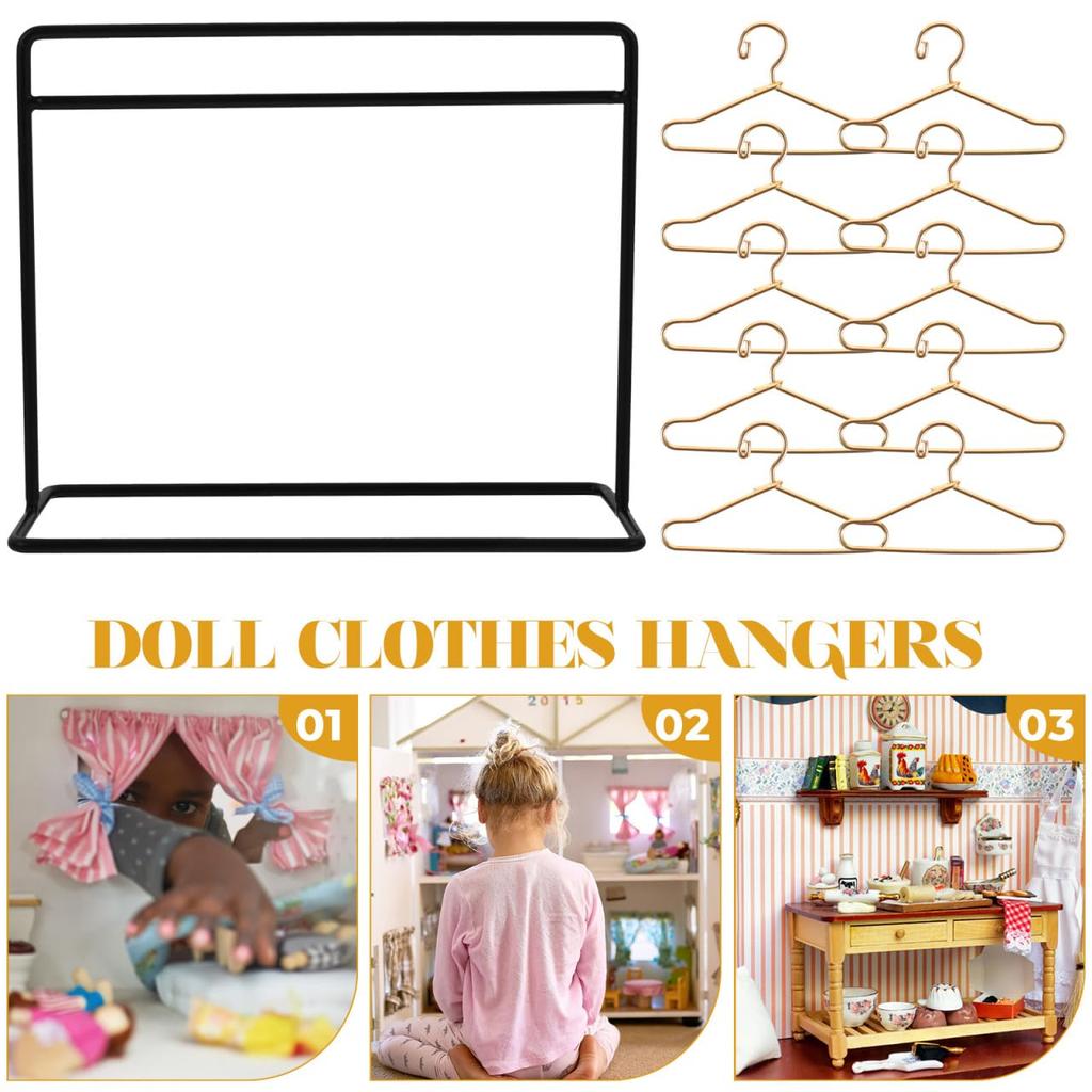 STOBOK Doll Hanger 2 Pieces Miniature Hanger 20 Pieces Clothes for Doll Clothing for Dollhouse Miniature Photography Accessories Rack, Set, Hangers,
