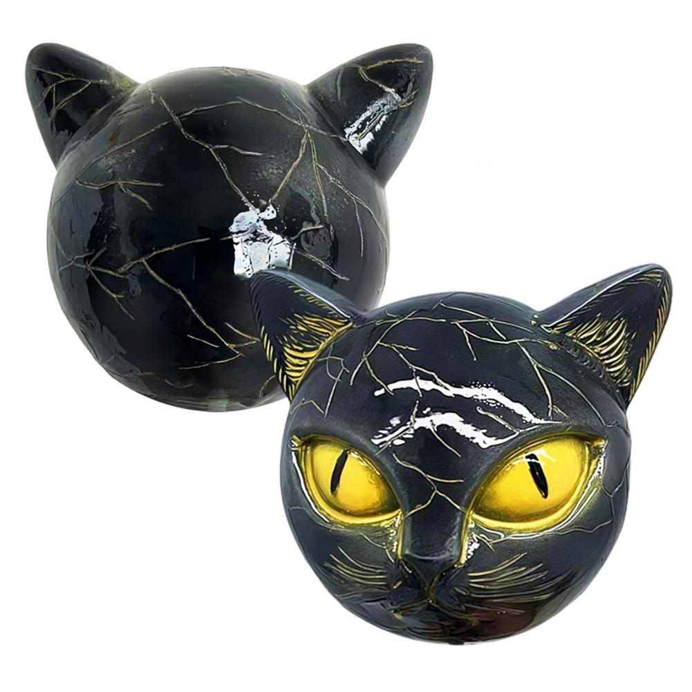 Resin Cat Sculpture Amber Eyes Cat Ornament Hand-carved Cat Stone Figurine Elegant Home Decor Keepsake Gift for Lovers for Women