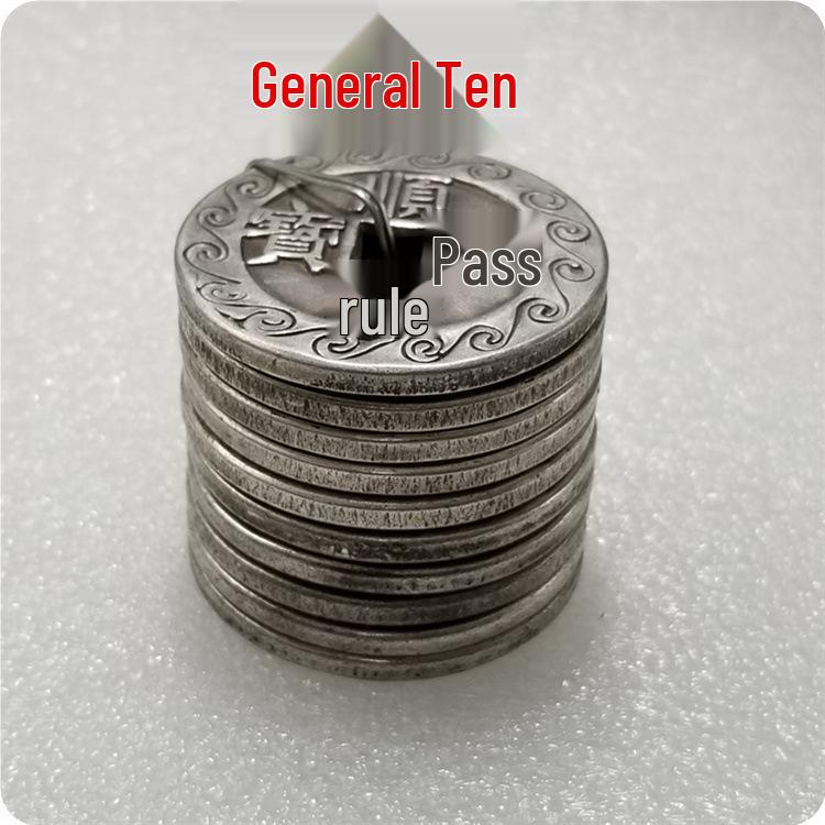 Antique Ten Emperors Flower Coin: Silver-Plated Copper, 4.3cm Diameter, 3mm Thick No