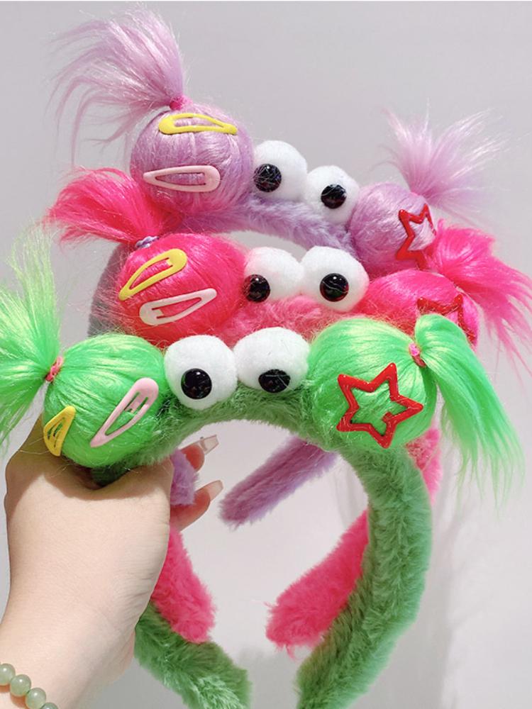 New Funny Plush Ugly Doll HairBand Female Winter Cute Cartoon Face Wash Hairband Hair Hoop Korean Girl Hair Grotto Headband