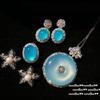 Turkish Blue Chalcedony Safety Buckle Gemstone Necklace, Watery, Plated With 18K Gold, Chalcedony Flower Zircon Earrings.