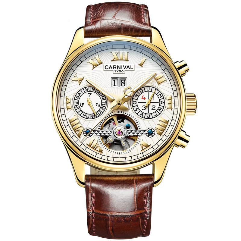 CARNIVAL Stainless Steel Automatic Mechanical Watch Mens Top Luxury Brand Tourbillon Sports Luminous Date Men Watches