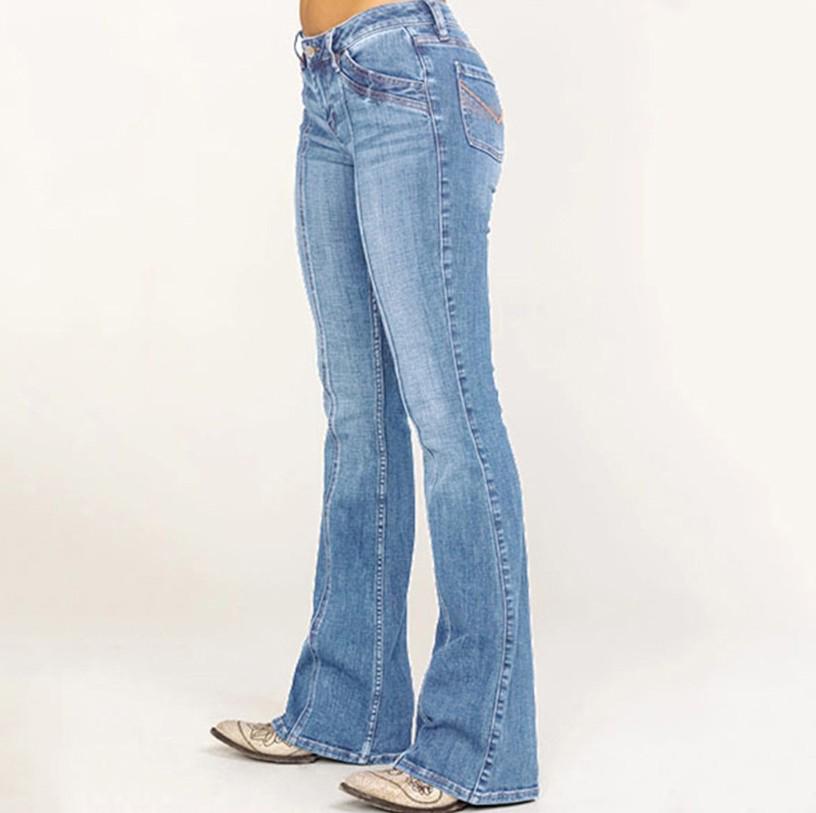 European & American Women s Ripped Low-Rise Flare Jeans L