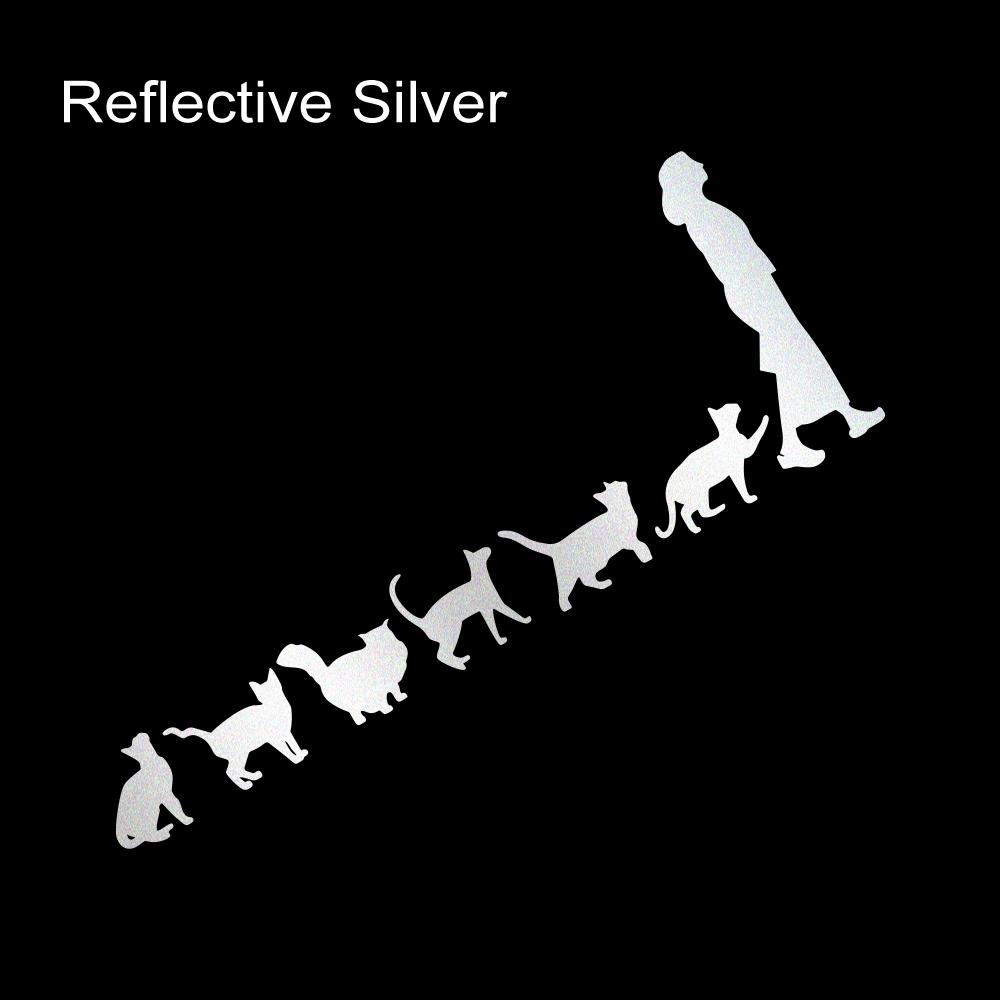 Reflective Lady Cats Follow Woman Vinyl Stickers for Car Van Truck SUV Body Side Window Animal Graphic Decals Decor Accessories