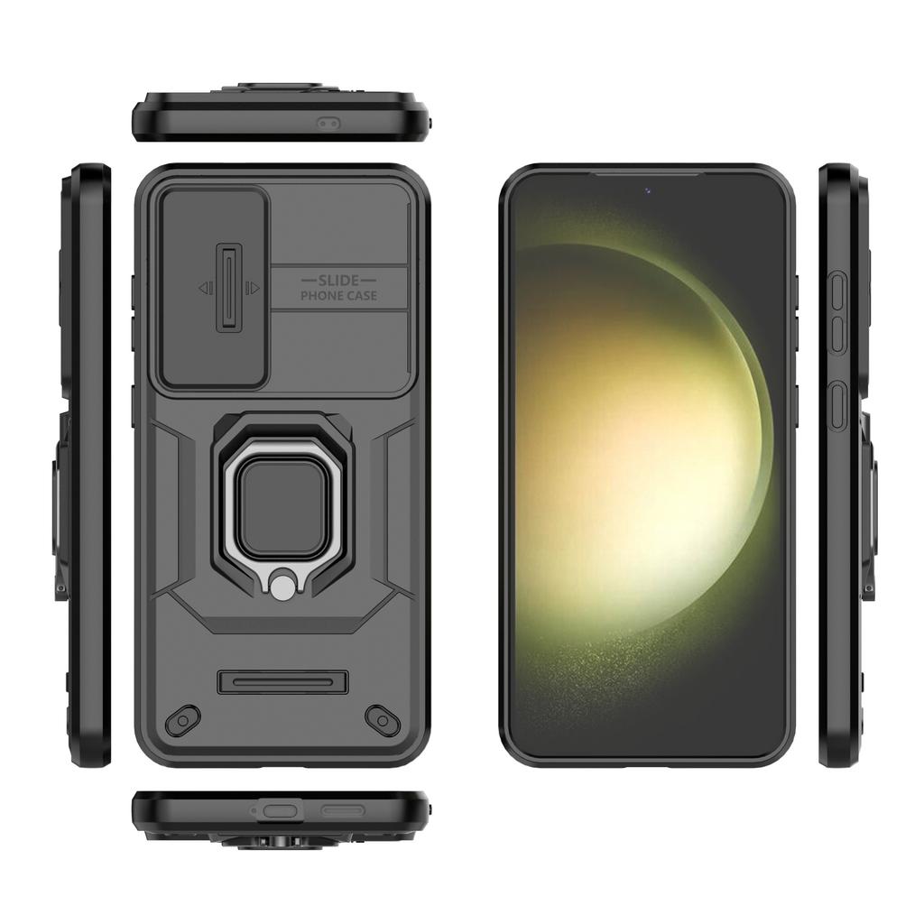 For Samsung Galaxy S25+ Case PC+TPU Kickstand Phone Protector with Lens Cover