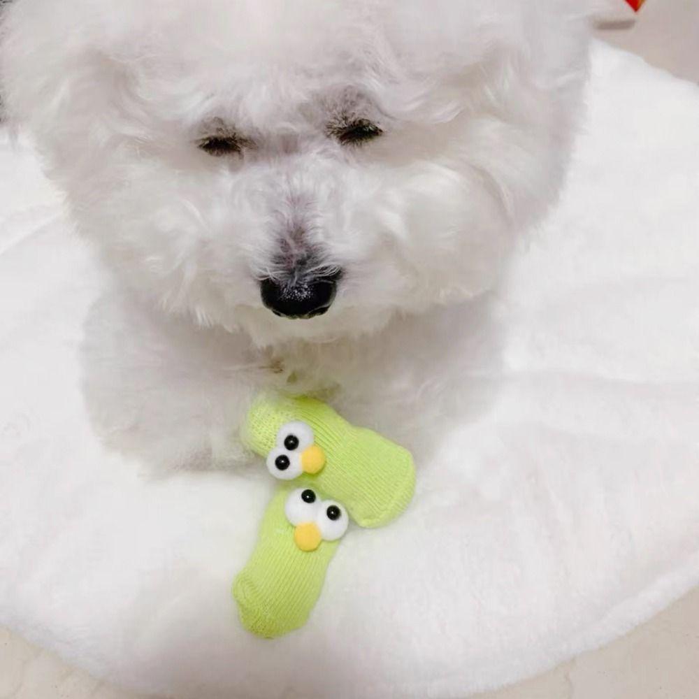 4 Stk./Set Cartoon Große Augen Haustiersocken Weiche Haustiersocken Fußbedeckung Rutschfeste Hundesocken für Hunde Katzen