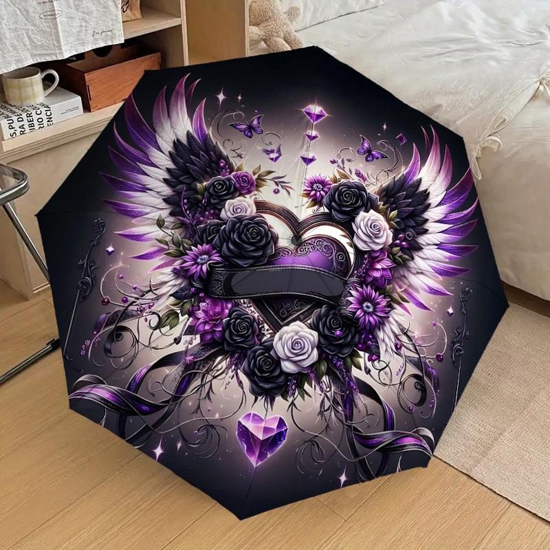 1PC Heart Wings Umbrella-8-Rib Reinforced, Automatic Open, Lightweight & Durable, Cute Fashion Accessory for Outdoor, Beach or Casual Use, Beach Umbre