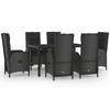 VidaXL Ensemble à manger jardin et coussins 7 pcs Noir et gris Rotin, ensemble de salle à manger, ensemble de salle à manger 3185056