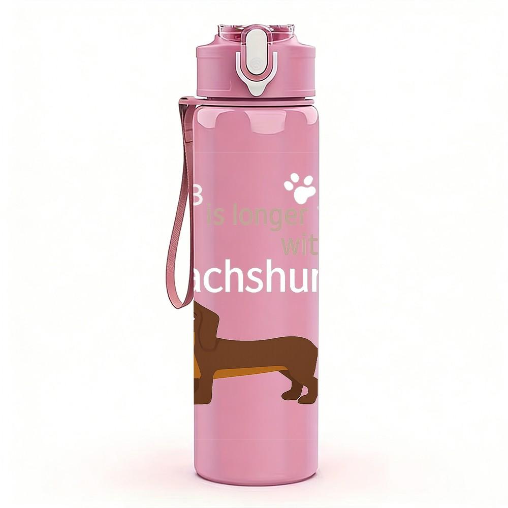 1PC Cute Dachshund Dog Outline 750ml Color Plastic Sports Water Bottle Leakproof Flip Straw Lid Suitable for Sports Office Home Use