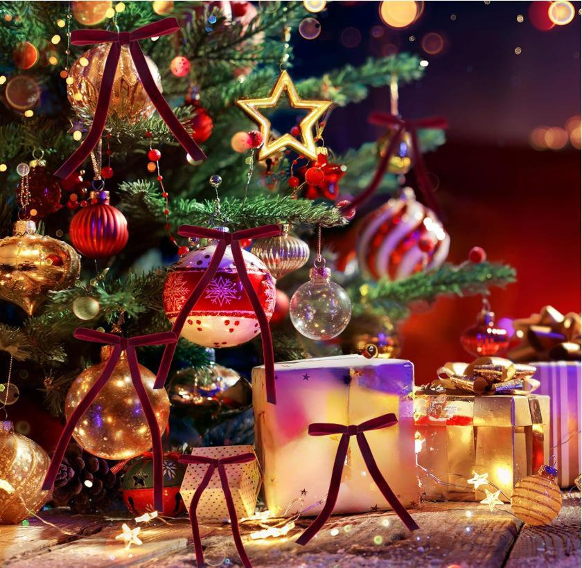Velvet Ribbon Christmas Tree Bow Ornament - Holiday Decoration & Hanging Accessory