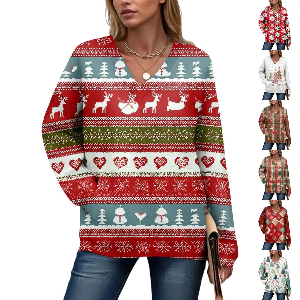Women's Casual And Fashionable Christmas Print Long-Sleeved Top