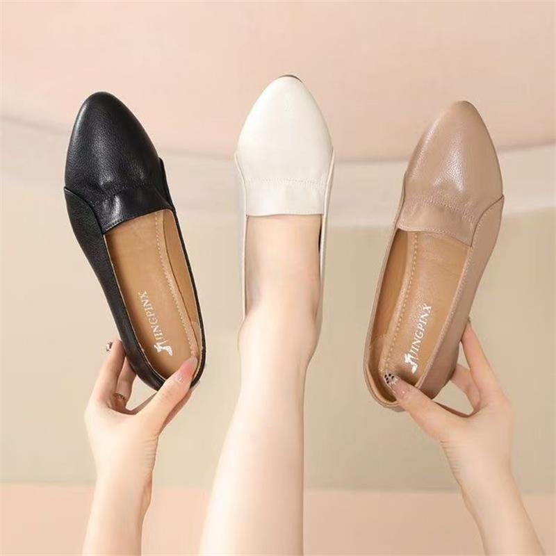 

Women s Soft Leather Chunky Heel Shoes - Versatile Mom Fashion for Spring/Summer 37 чёрный