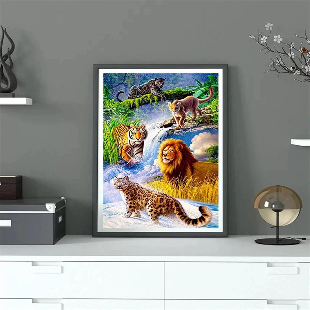 Pictură cu diamant complet pătrat/rotund Animale Tigru Broderie cu diamant Leopard Mozaic Decorare camera de zi