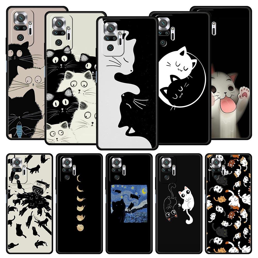 Cartoon Cat Phone Case For Xiaomi Redmi Note 14 13 5G 10 11 12 Pro Plus 4G 14C 13C 12C 10C Black Cover