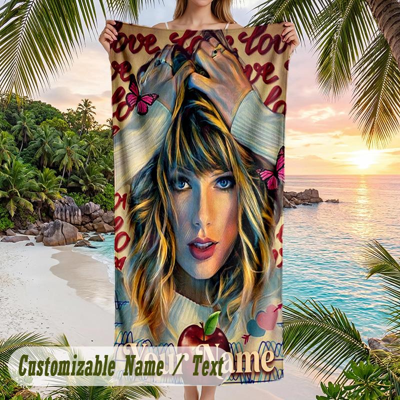 Taylor Swift Beach Towel, Personalized Custom Name Text, Quick Dry Large Absorbent Towel For Beach Pool