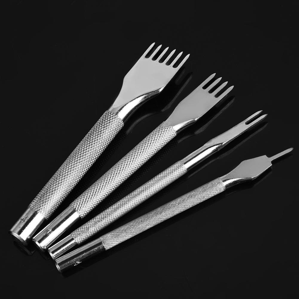 4PCS Leather Craft Hole Punch Stitching Tools 1 2 4 6 Prong Spacing for Sewing Chisel Set Kits