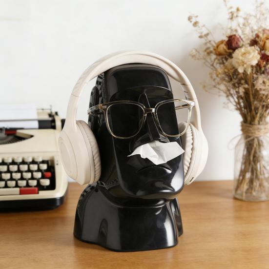 Moai socha krabička na kapesníky Držák na sluchátka Zábavný kryt na krabičku s kapesníky Organizér na brýle na stůl Dekorativní držák na kapesníky pro domácí kancelář ložnici stůl