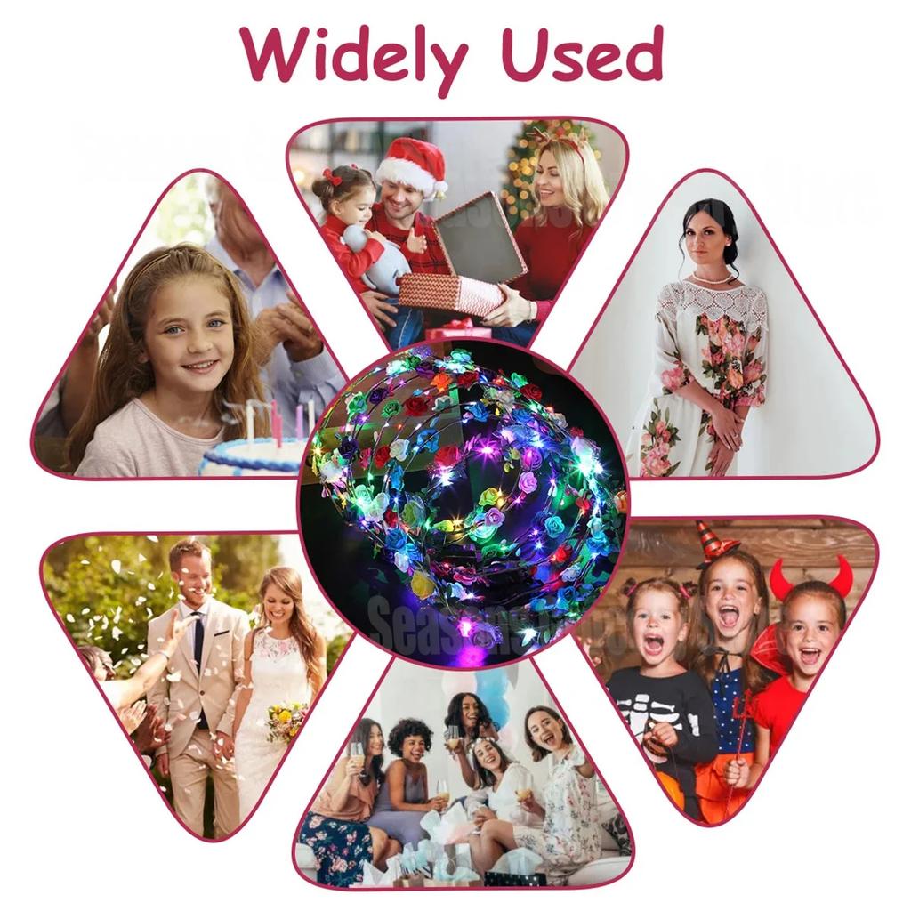 10/20/40/60Pcs Light Up Flower Headband LED Flower Hair Crown Glowing Floral Wreath Crowns Birthday Wedding Party Favors