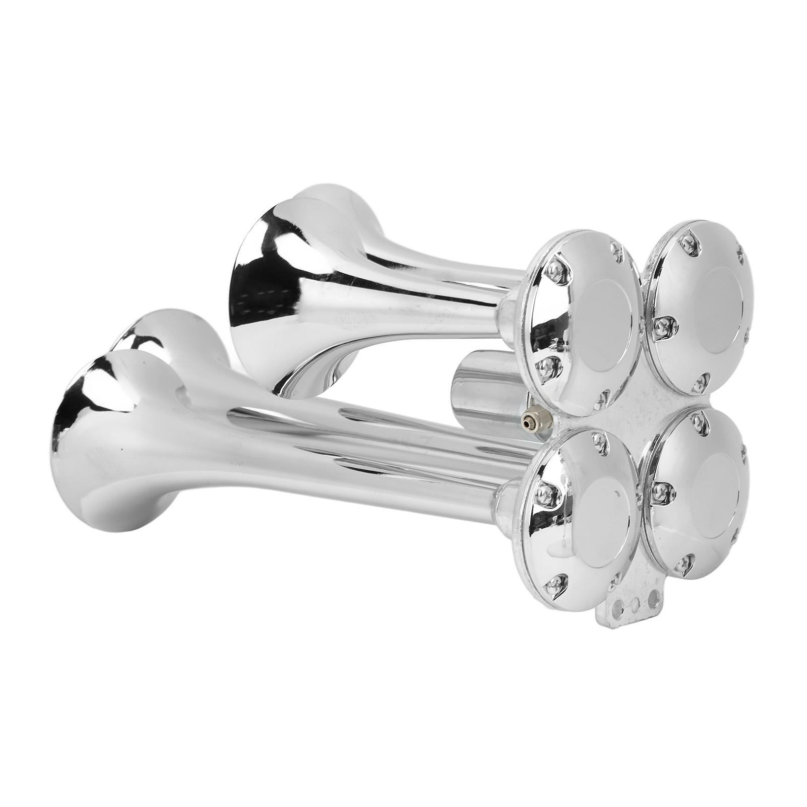 

4-трубный воздушный гудок, супер громкий, 135 дБ, хромированный цинковый, для 12 В 24 В, полупикапа, автофургона, внедорожника