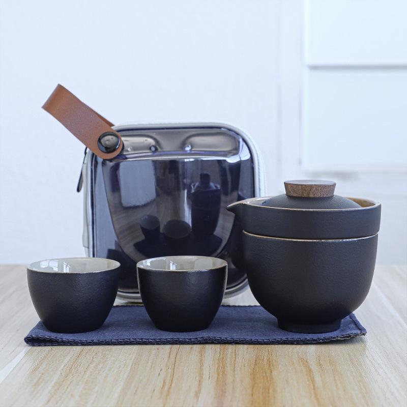 Travel tea set, Kuaike cup, one pot, three cups, portable cover bowl, small set, outdoor kung fu set, tea gift box.
