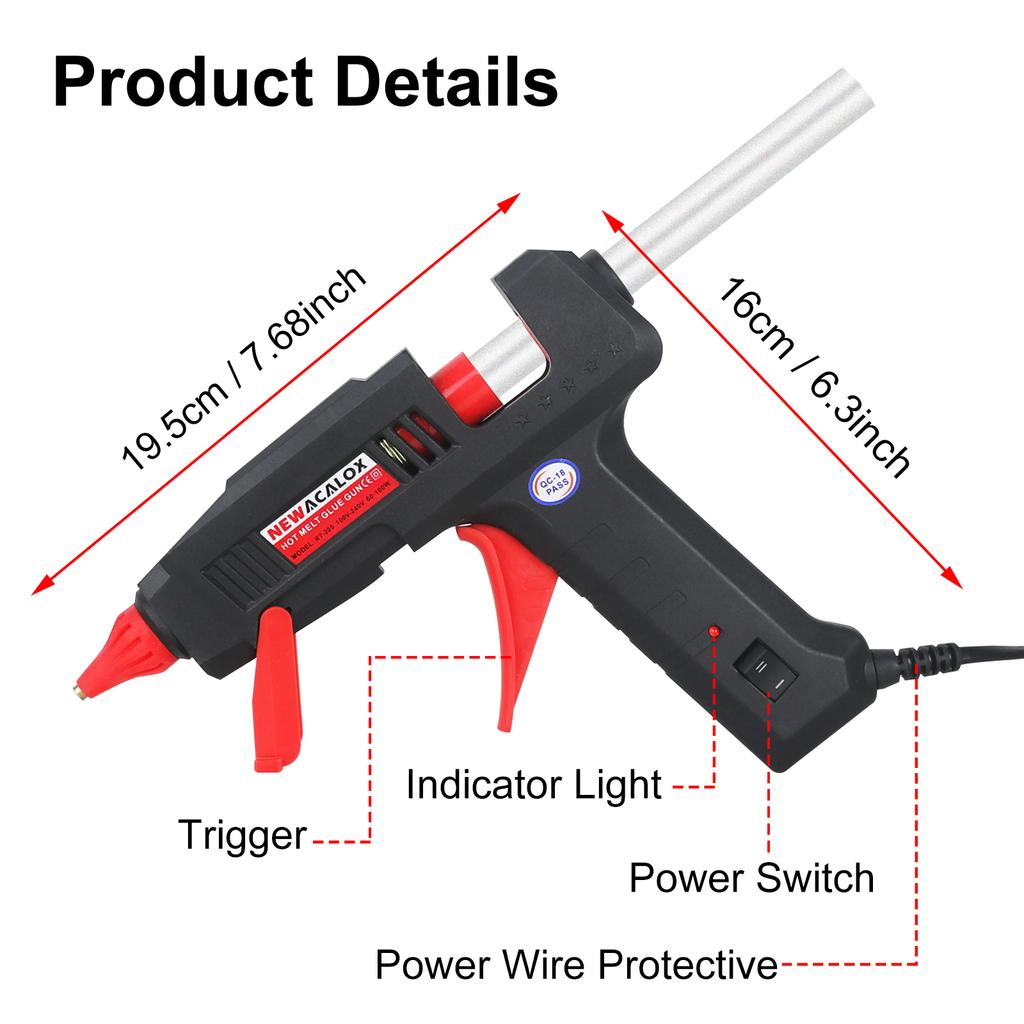 NEWACALOX US 60W 100W DIY Hot Melt Glue Gun Industrial Gluegun 1pc 11mm Glue Gun Sticks Arts DIY Repair Tool