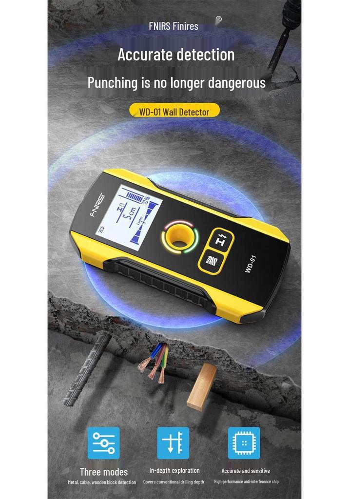 FNIRSI WD-01 Wall Detector for Steel Bars, Pipelines, and Wires - Metal Measurement and Scanning Tool