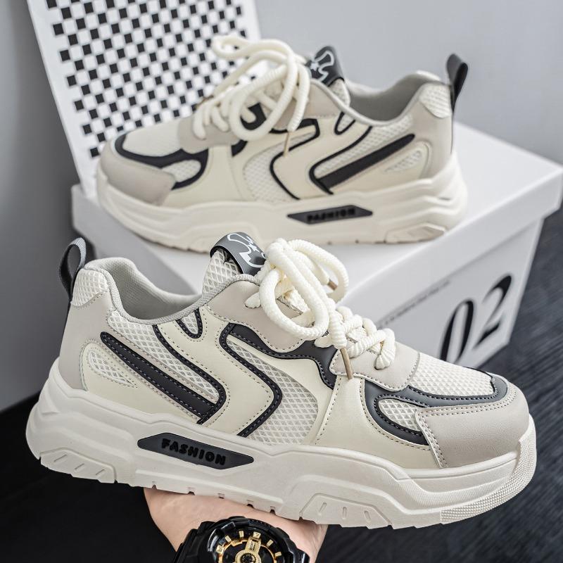 Autumn men's shoes new breathable mesh white shoes trendy versatile platform sneakers casual board shoes daddy trendy shoes