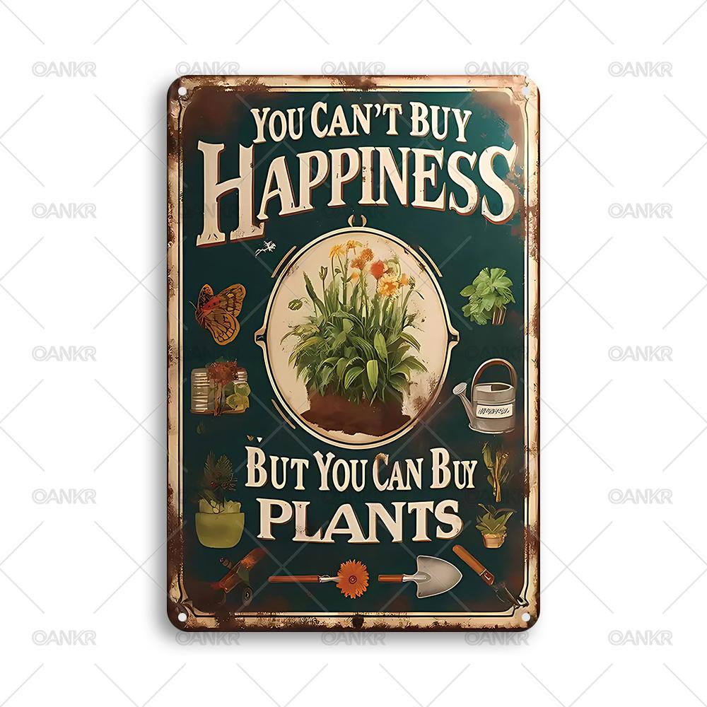 Vintage Garden Art Poster Metal Tin Sign You Cant Buy Happiness But You Can Buy Plants Metal Signs for Bedroom Home Wall Decor 20x30cm(7.8x11.8inch)