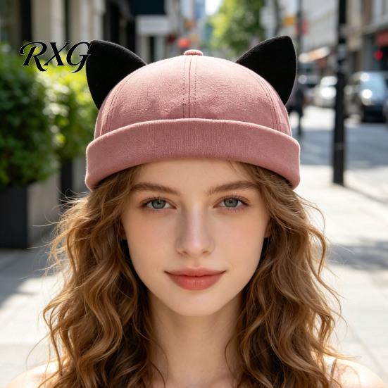 Leichter Modehut für Damen, Kappenhut ohne Schirm mit Katzenohren, Niedrige Schiebermütze, Verstellbare Skullcap, Stilvolle Unisex-Kappe für den täglichen Gebrauch, Schiffermütze