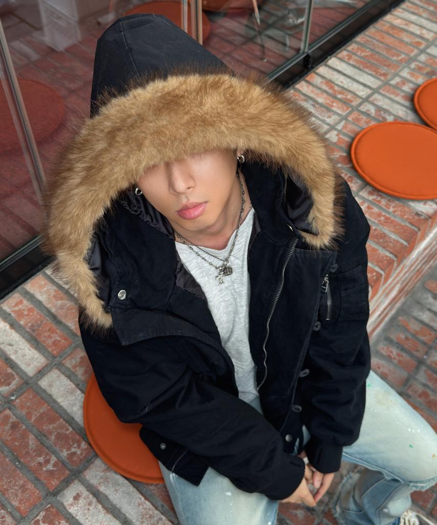 SUPERSUB [Detachable Fur] Washed N2B Short Parka - Washed Black