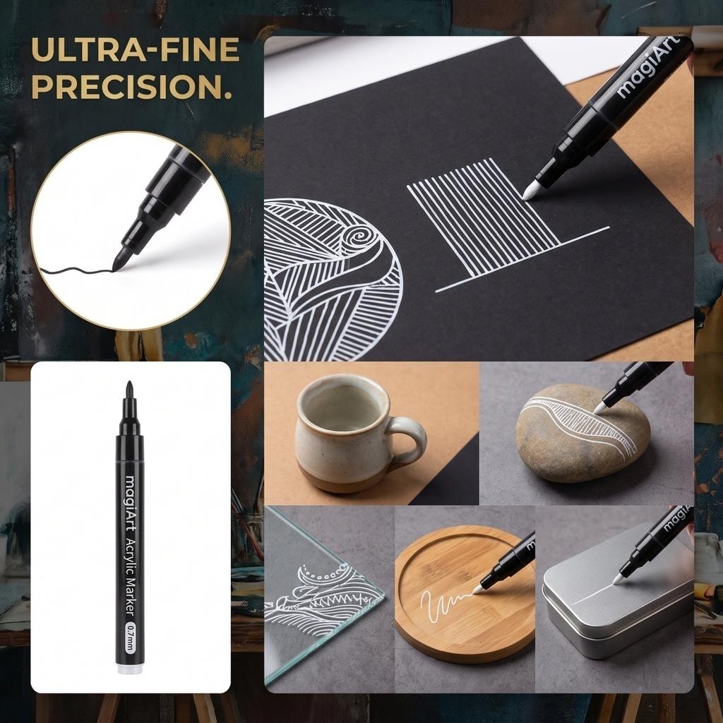 Acrylic Paint Pen - Fine Tip 0.7mm - 1 Pack with 4 Color Options - for Black, Ceramic, Glass, Wood,