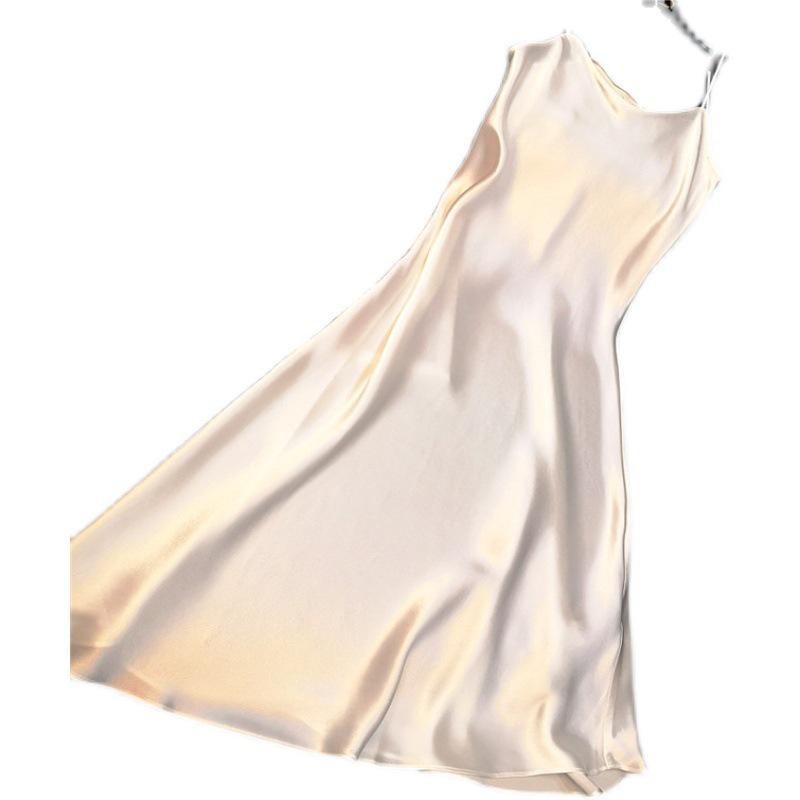 Ärmelloses V-Ausschnitt Satinkleid - Hot Girl Summer, Europäischer & Amerikanischer Stil, Einfarbig, Lockere Passform, Übergröße