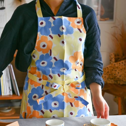 Marimekko Japan-exklusive Mini Unikko Schürze, mehrfarbig, himmelblau und hellgelb